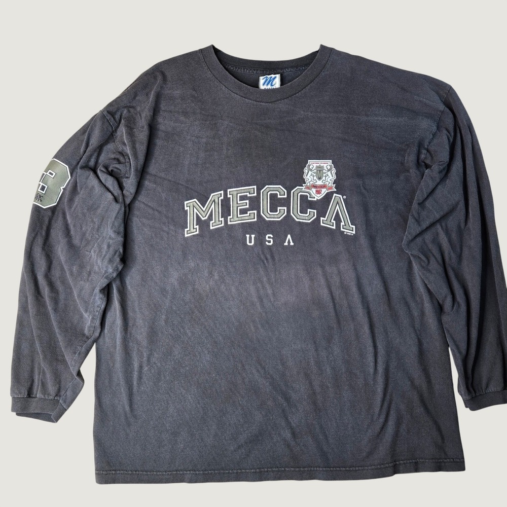 Vintage Mecca USA Long Sleeve Shirt XXL Black 90s Hip Hop Streetwear Made in USA